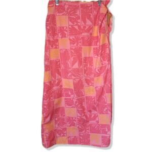 Talbots 100% Cotton Wrap Maxi Skirt Vibrant Pink & Orange Print Womens  8
